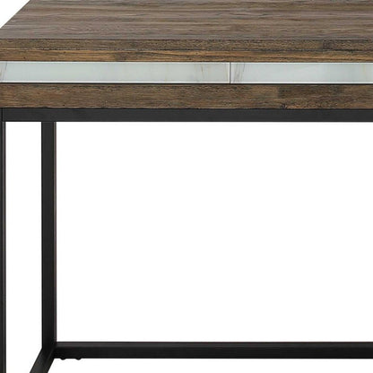 47" Brown White and Black Solid Wood And Faux Marble Sled Console Table