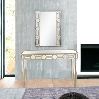 Set of Two 47" Silver and Champagne Mirrored Glass Console Table and Mirror