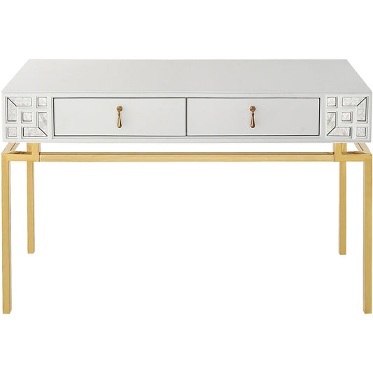 47" White and Gold Mirrored Console Table And Drawers