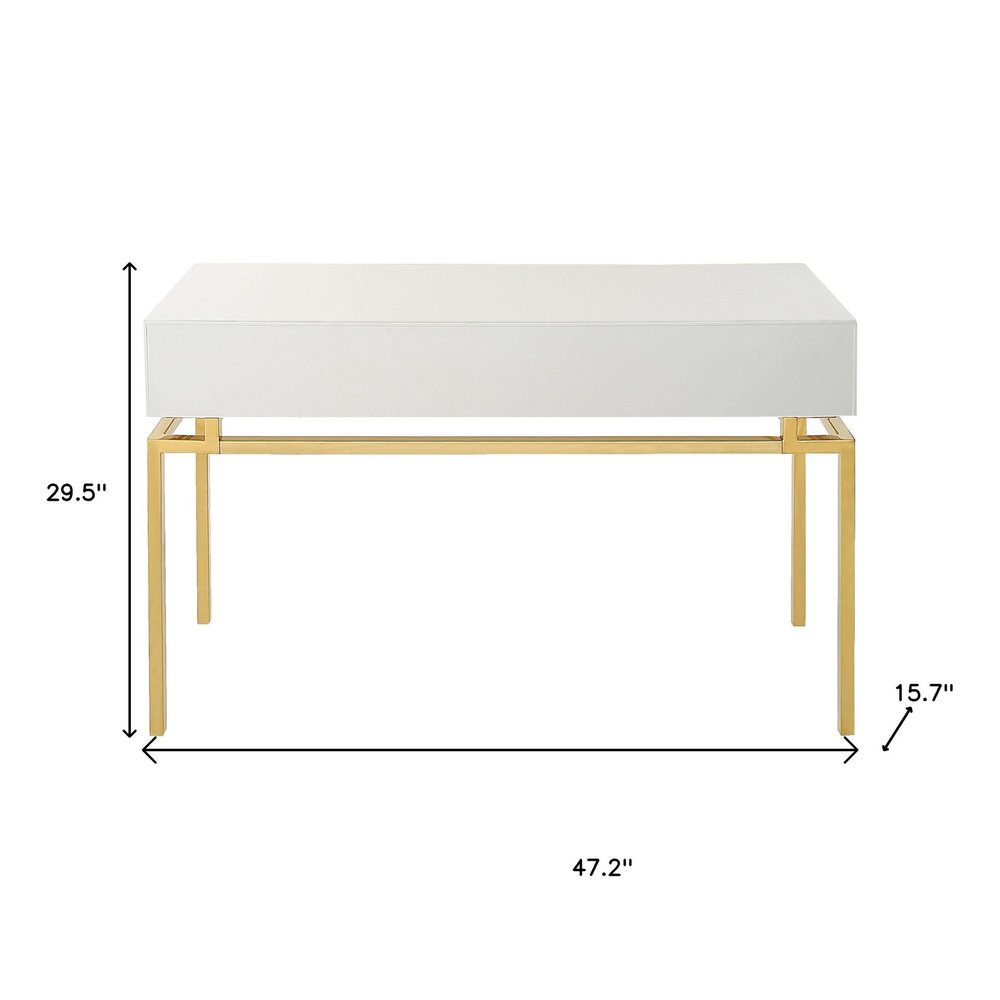 47" White and Gold Wood Console Table With Two Drawers