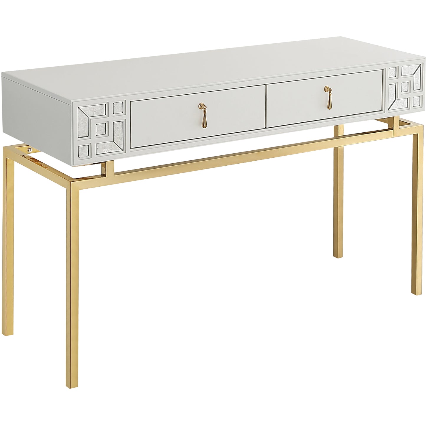 47" White and Gold Mirrored Console Table And Drawers