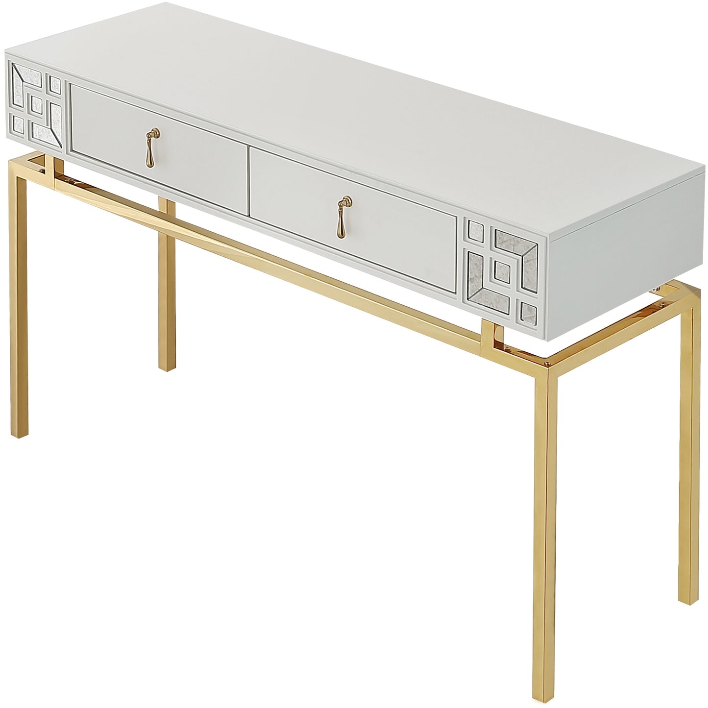 47" White and Gold Mirrored Console Table And Drawers