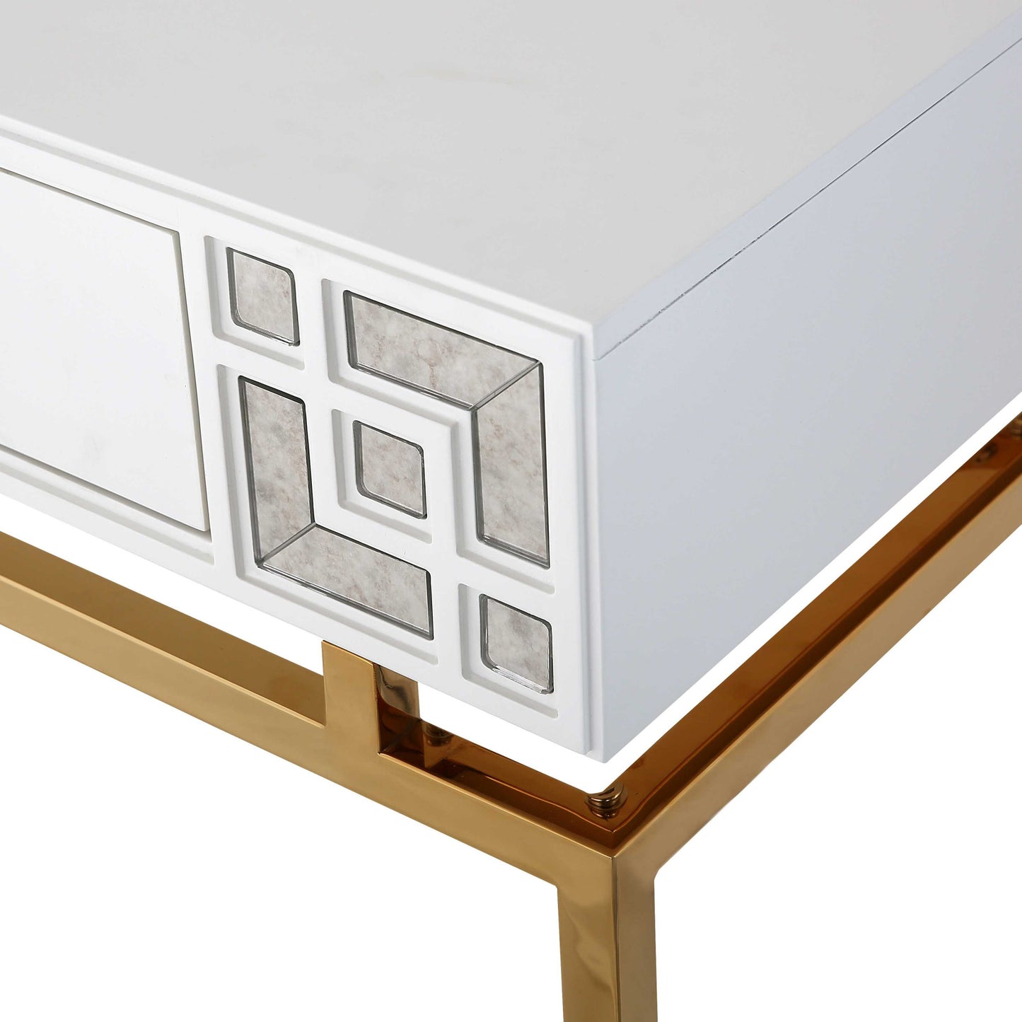 47" White and Gold Mirrored Console Table And Drawers