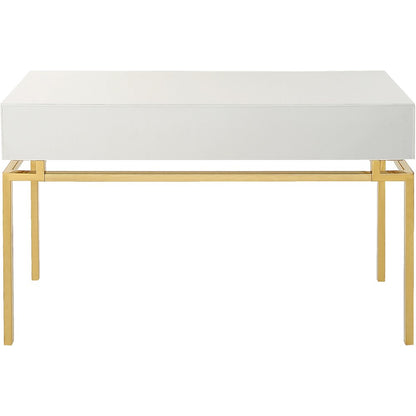 47" White and Gold Wood Console Table With Two Drawers