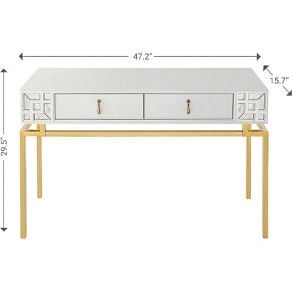 47" White and Gold Wood Console Table With Two Drawers