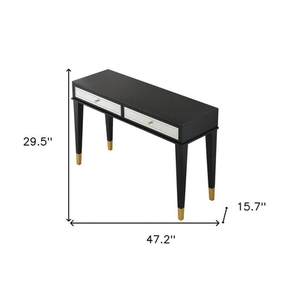 47" Black Silver and Gold Wood Console Table And Drawers