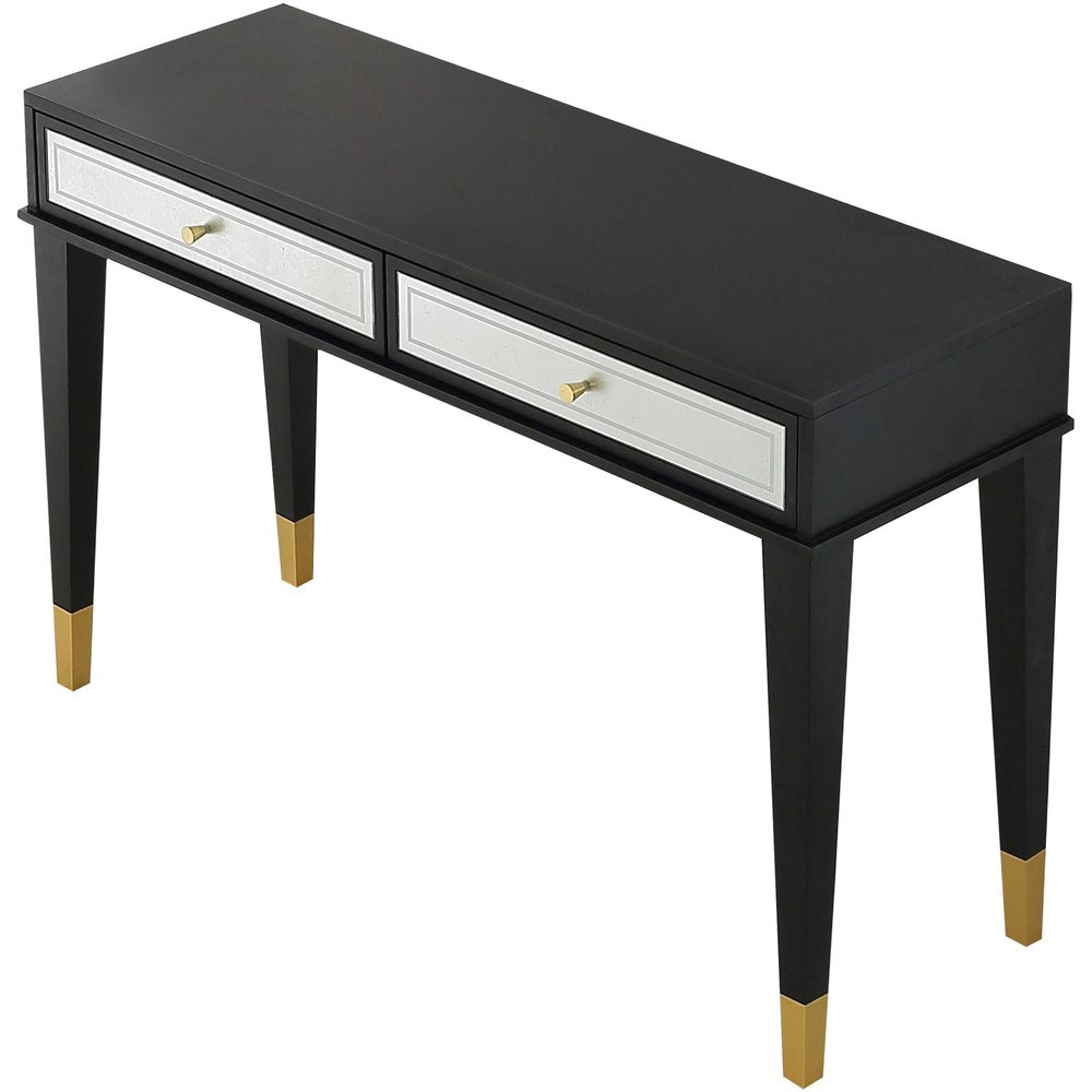 47" Black Silver and Gold Wood Console Table And Drawers