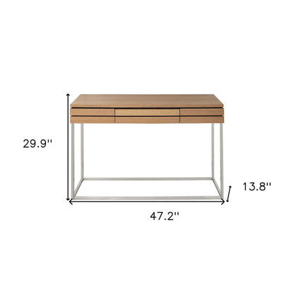 47" Brown and Silver Frame Console Table And Drawers