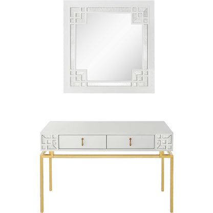 Set of Two 47" White and Gold Solid Wood Mirrored Console Table And Drawers