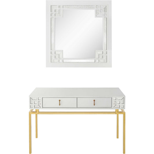 Set of Two 47" White and Gold Wood and Manufactured Wood Blend Mirrored Console Table And Drawers