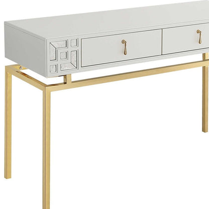 47" White and Gold Mirrored Wood Console Table With Two Drawers