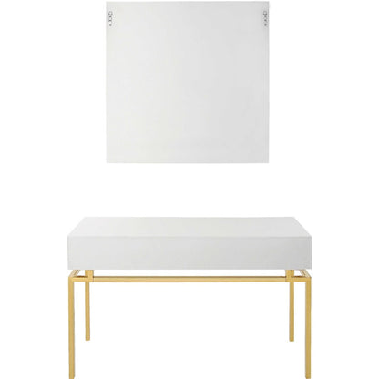 47" White and Gold Mirrored Wood Console Table With Two Drawers