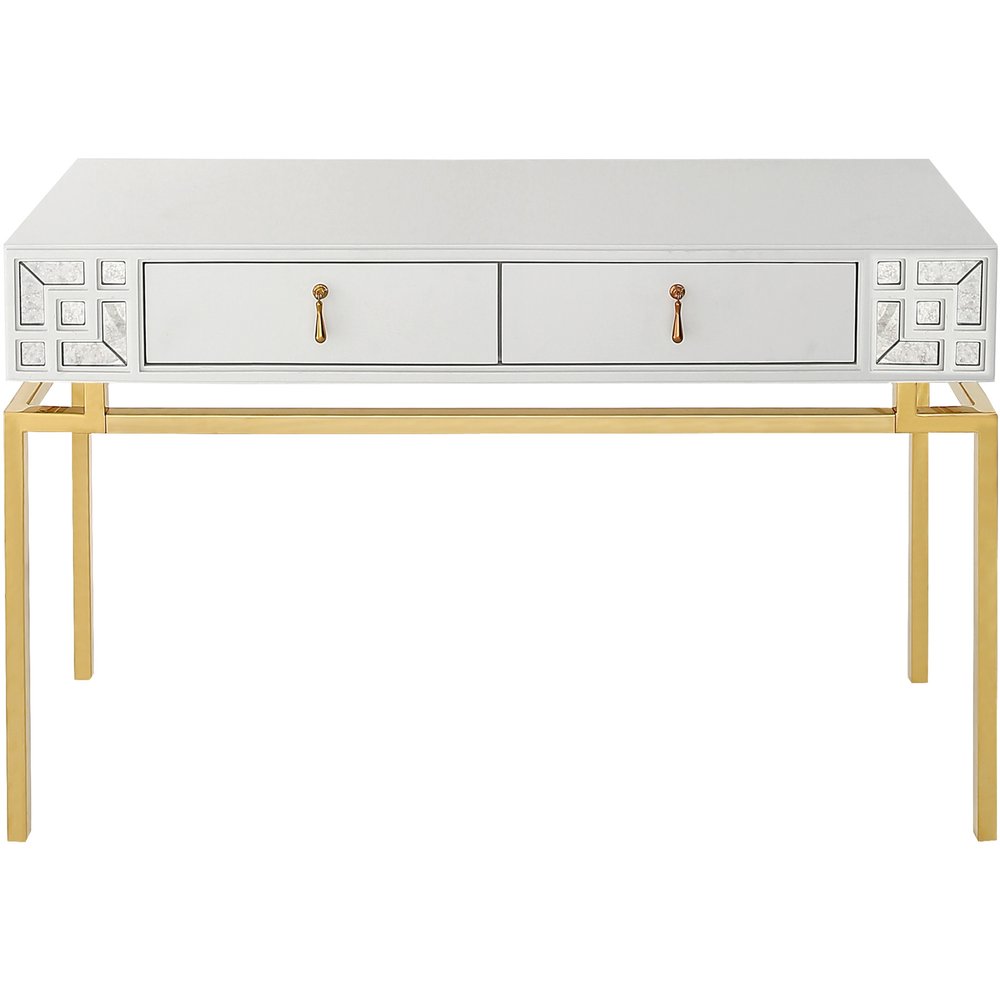 47" White and Gold Mirrored Wood Console Table With Two Drawers