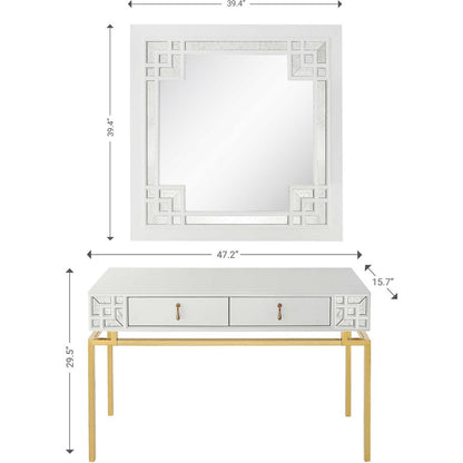 47" White and Gold Mirrored Wood Console Table With Two Drawers