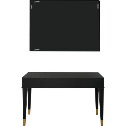 47" Black And Silver Mirrored Wood And Glass Console Table With Two Drawers