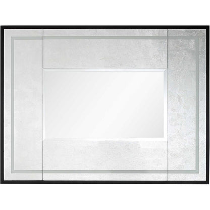 47" Black And Silver Mirrored Wood And Glass Console Table With Two Drawers