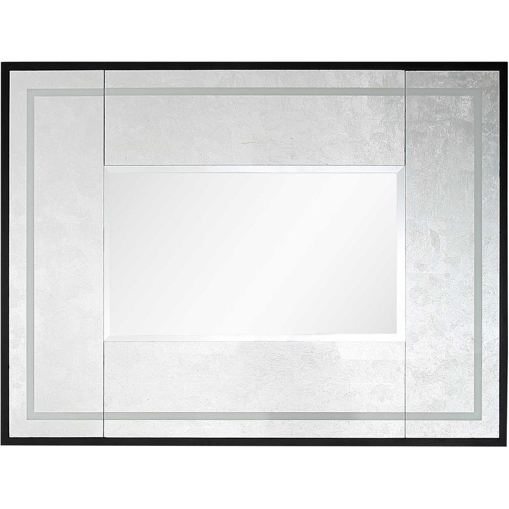 47" Black And Silver Mirrored Wood And Glass Console Table With Two Drawers
