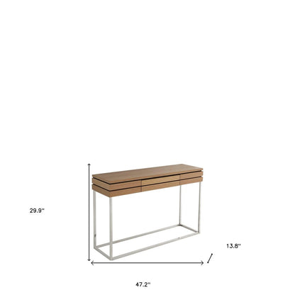 47" Brown and Silver Wood Frame Console Table With Drawer