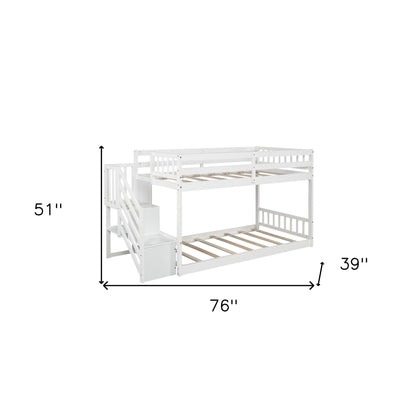 White Twin Over Twin Staircase Bunk Bed