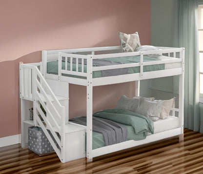 White Twin Over Twin Staircase Bunk Bed