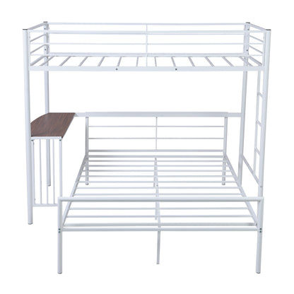 White Twin Over Full Size Metal Bunk Bed with Desk