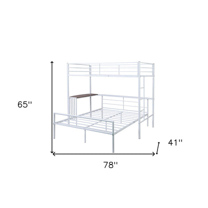 White Twin Over Full Size Metal Bunk Bed with Desk