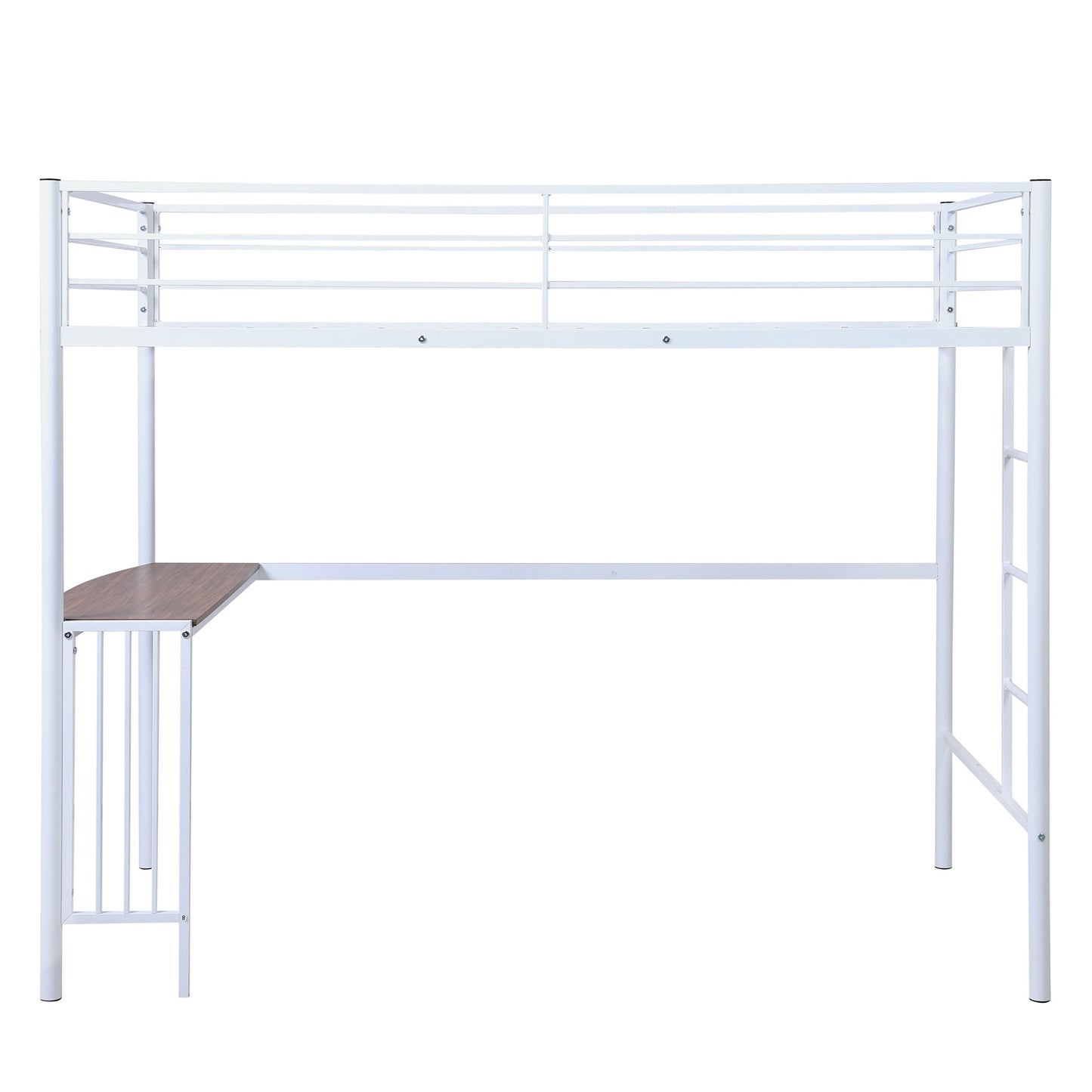 White Twin Over Full Size Metal Bunk Bed with Desk