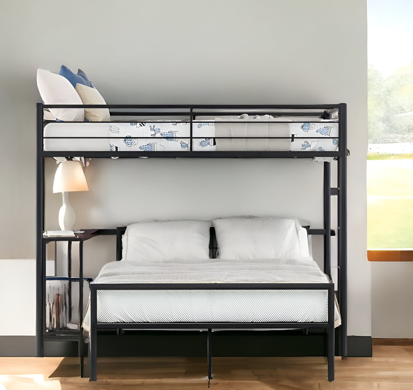 Black Twin Over Full Size Metal Bunk Bed with Desk