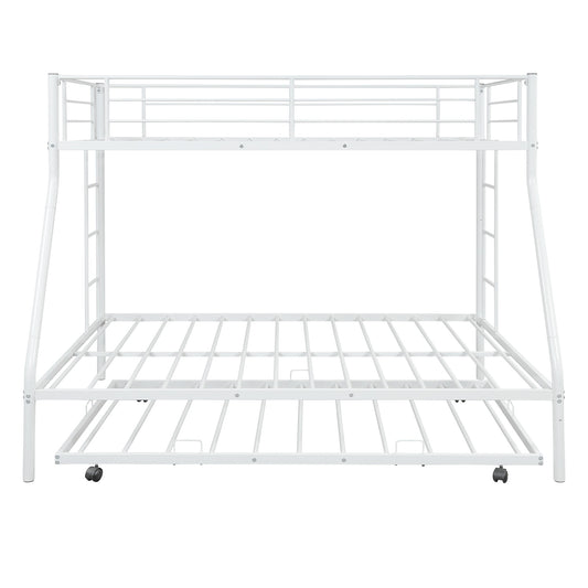 White Twin Over Full Size Bunk Bed with Trundle