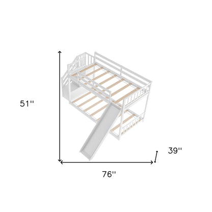 White Twin Over Twin Bunk Bed with Stairway and Slide