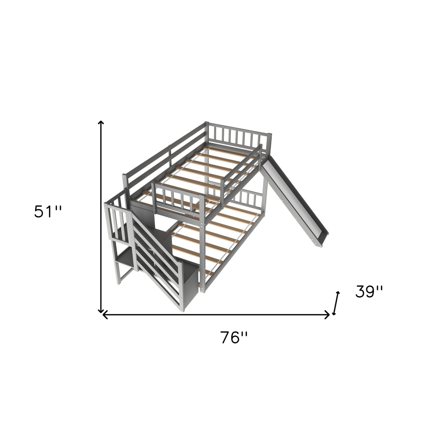 Gray Twin Over Twin Bunk Bed with Stairway and Slide