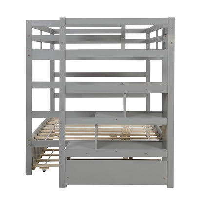 Gray Full Over Full Contemporary Bunk Bed With Stairs