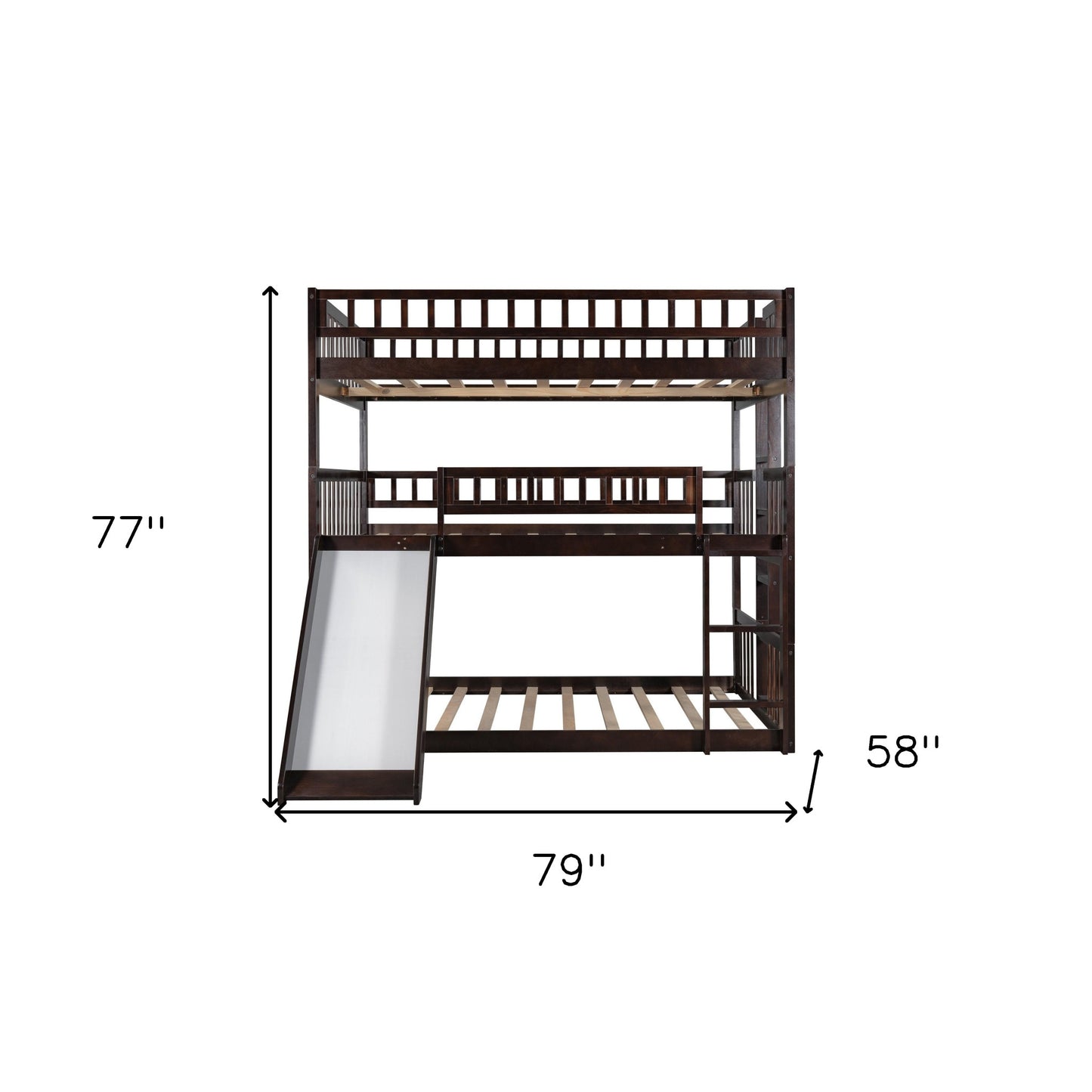 Espresso Full Over Full Over Full Contemporary Bunk Bed With Slide