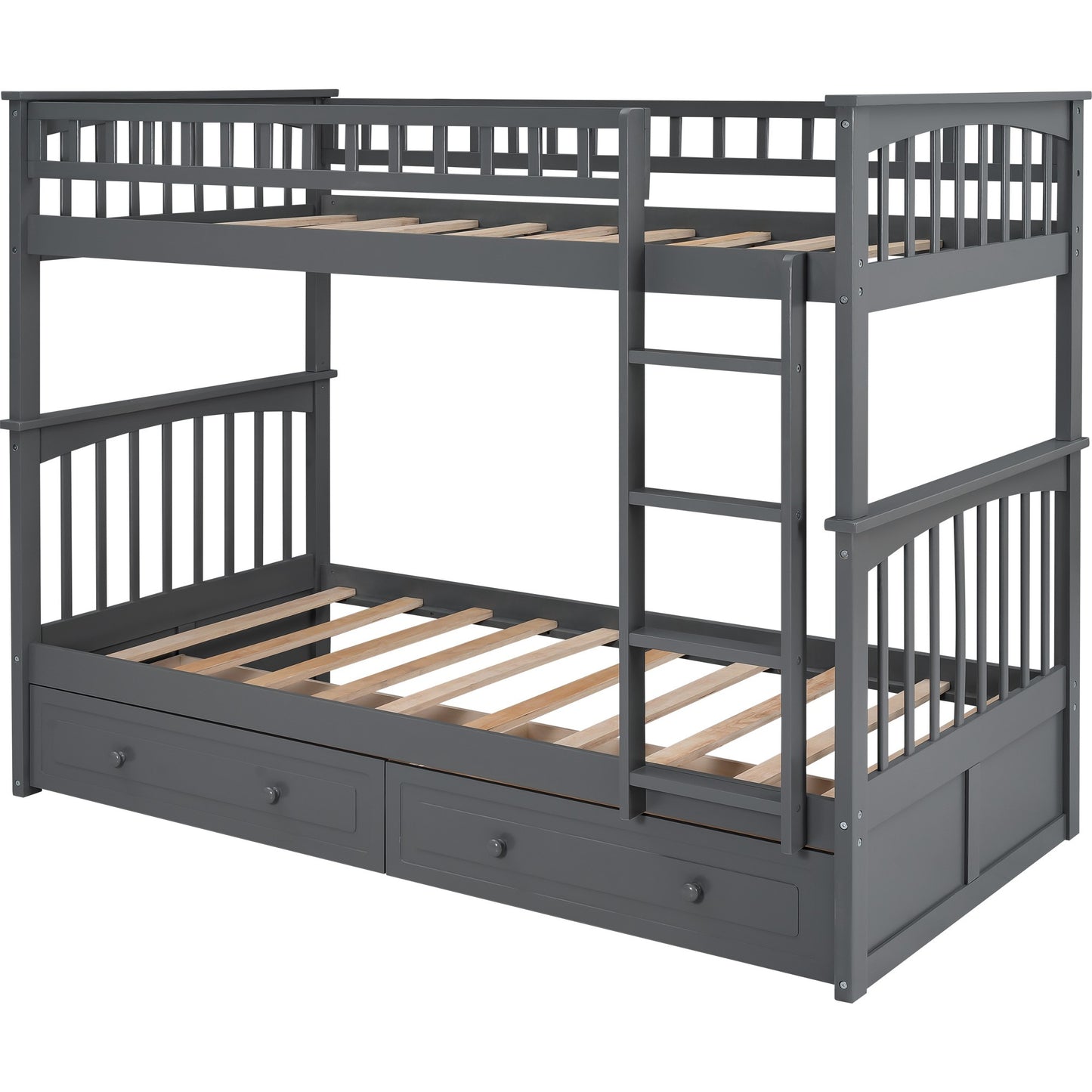 Twin over Twin Bunk Bed Drawers Convertible Beds Gray