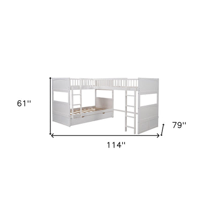 White Twin Size Bunk Bed with attached Loft Bed and Drawers