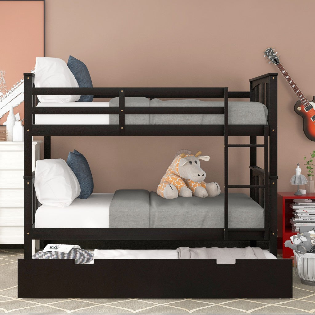 Brown Double Full Size Over Twin Trundle Bunk Bed