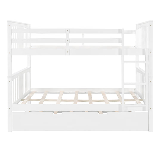 White Double Full Size Over Twin Trundle Bunk Bed