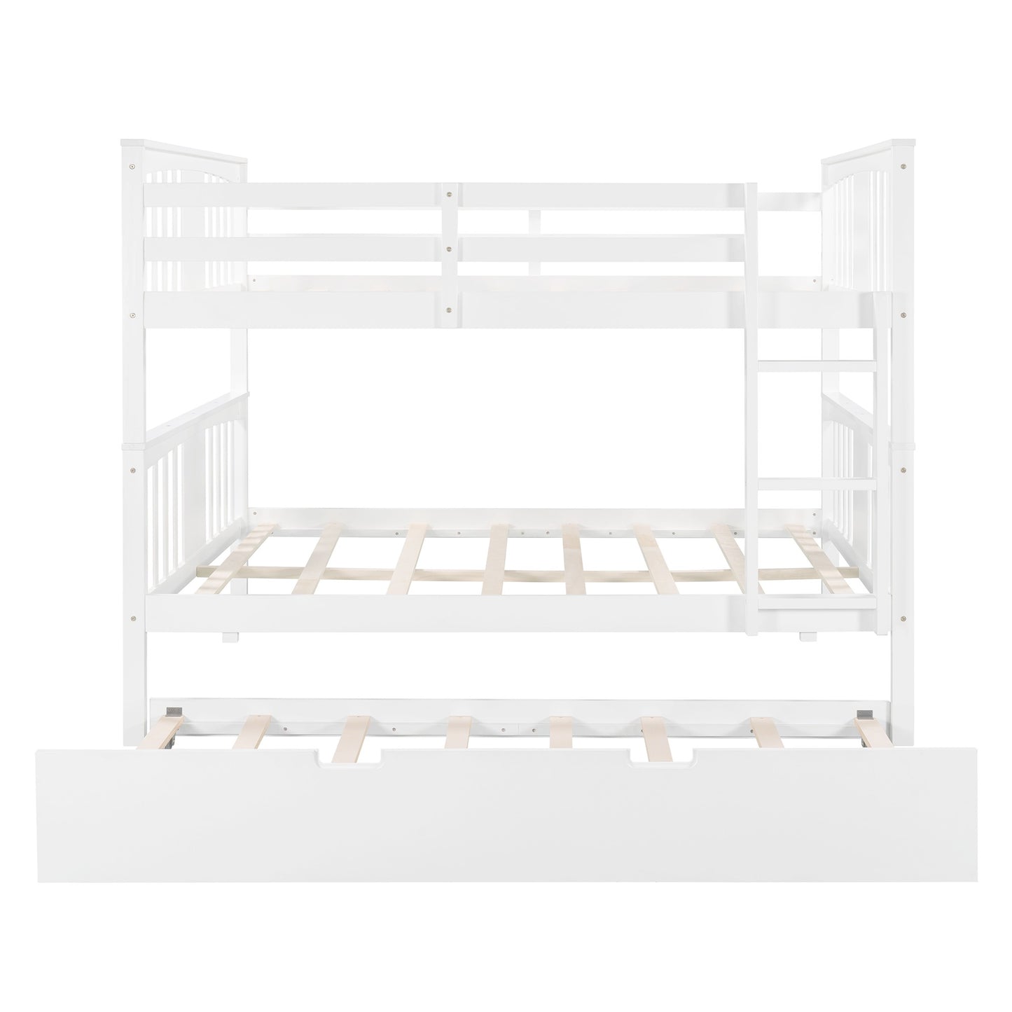 White Double Full Size Over Twin Trundle Bunk Bed