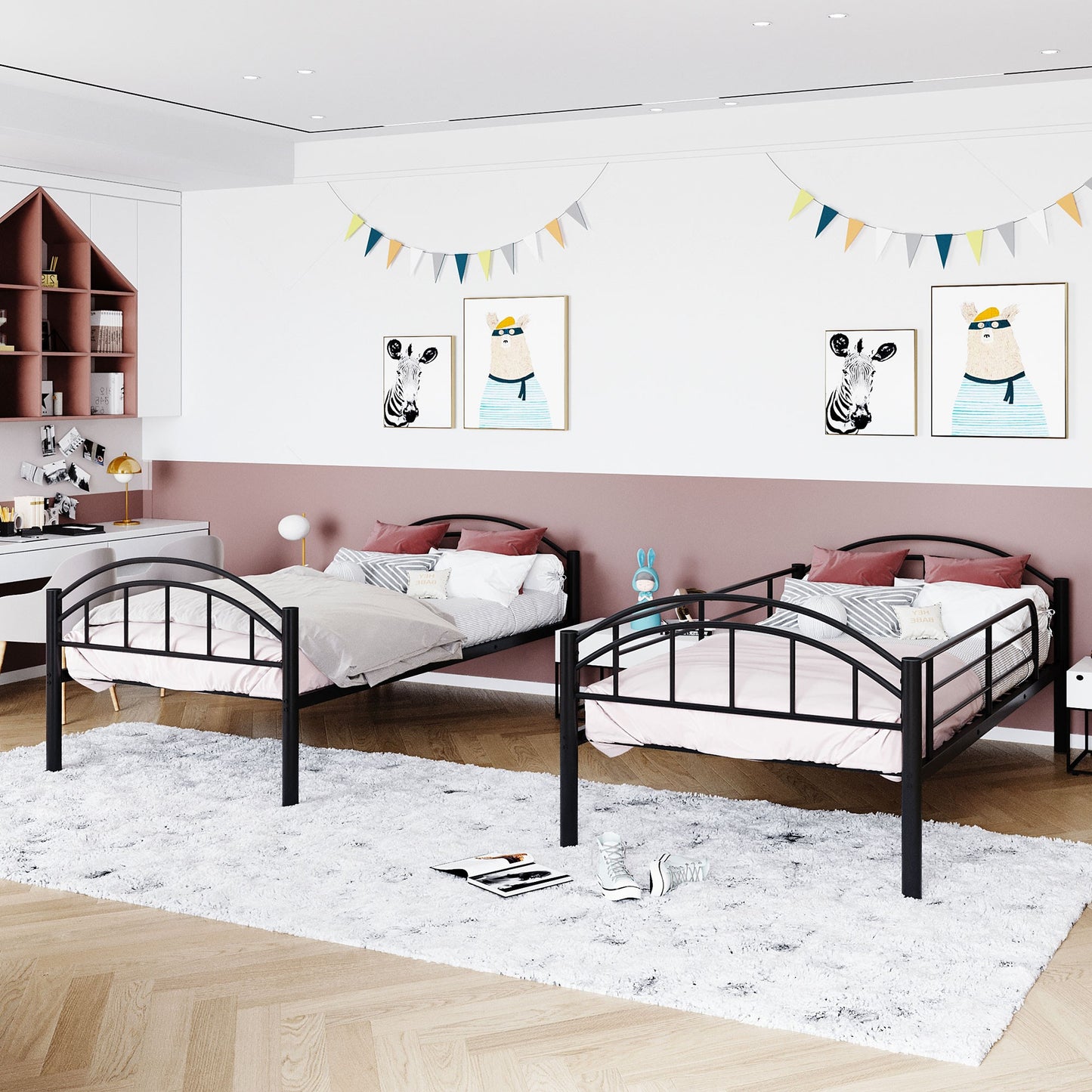 Black Modern Classic Twin Over Twin Metal Bunk Bed