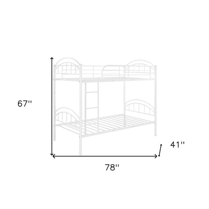 White Modern Classic Twin Over Twin Metal Bunk Bed