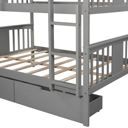 Modern Gray Full Over Full Bunk Bed with Two Drawers