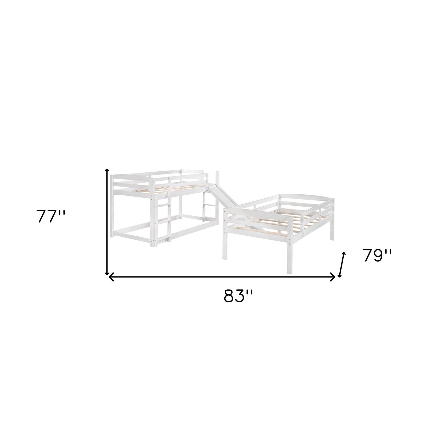 White Triple Bunk Twin Sized Bed with Slide