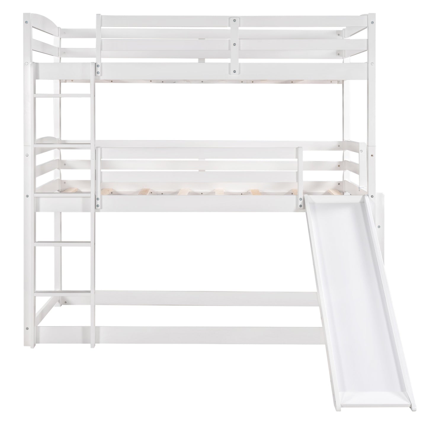 White Triple Bunk Twin Sized Bed with Slide