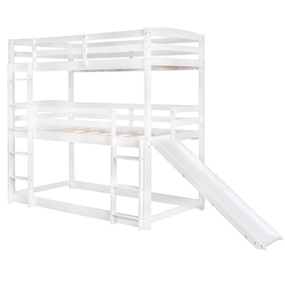 White Triple Bunk Twin Sized Bed with Slide