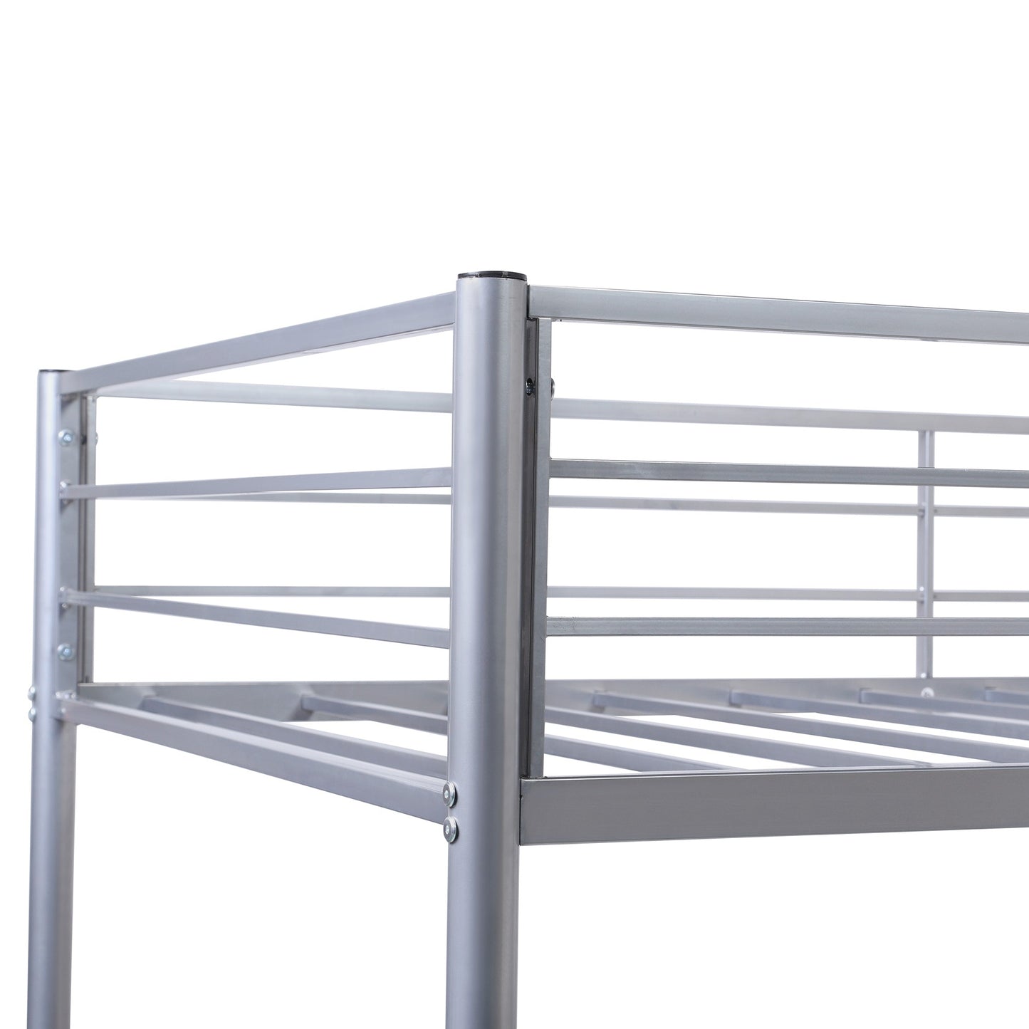 Silver Metal Twin Size Loft Bed with Desk