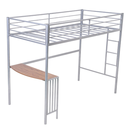 Silver Metal Twin Size Loft Bed with Desk