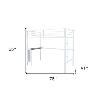 White Metal Twin Size Loft Bed with Desk