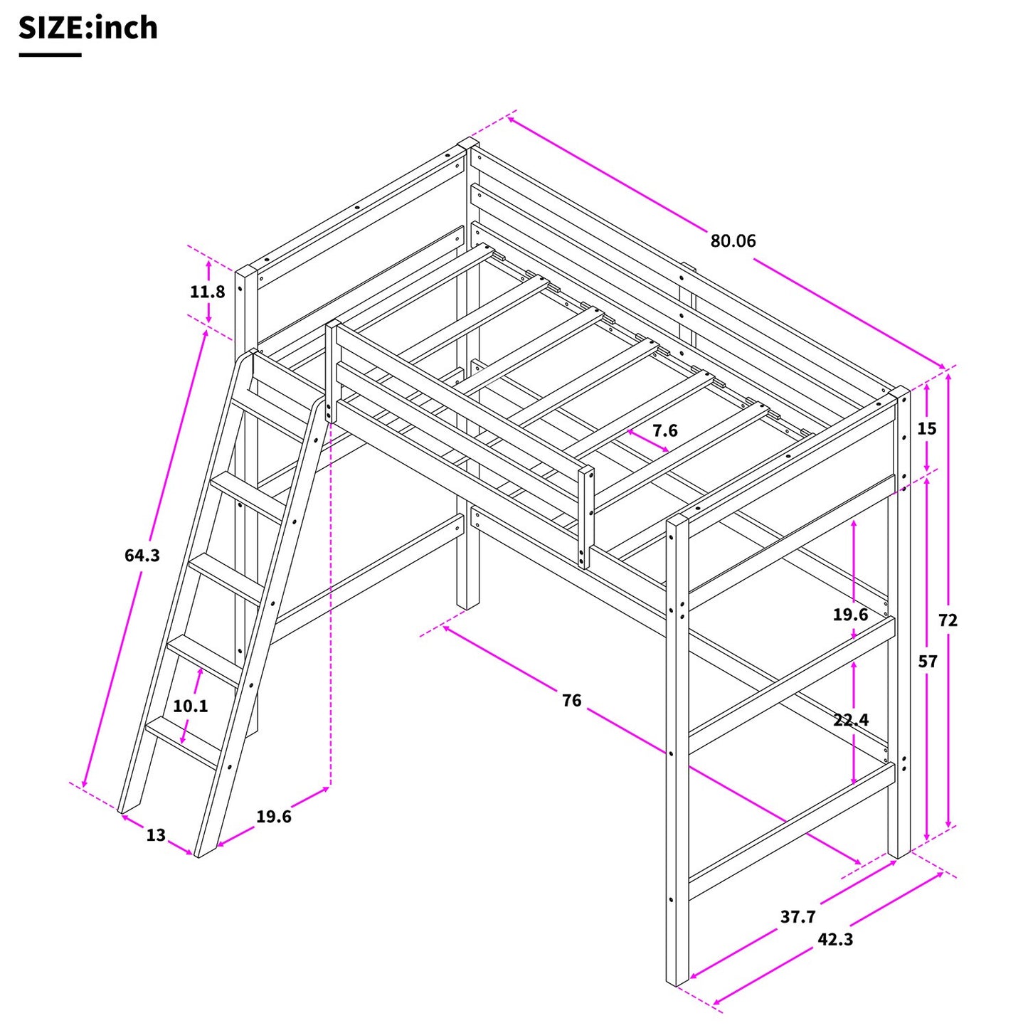 Gray Twin Size High Loft Bed