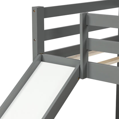 Gray Twin Size Low Loft Bed With Slide