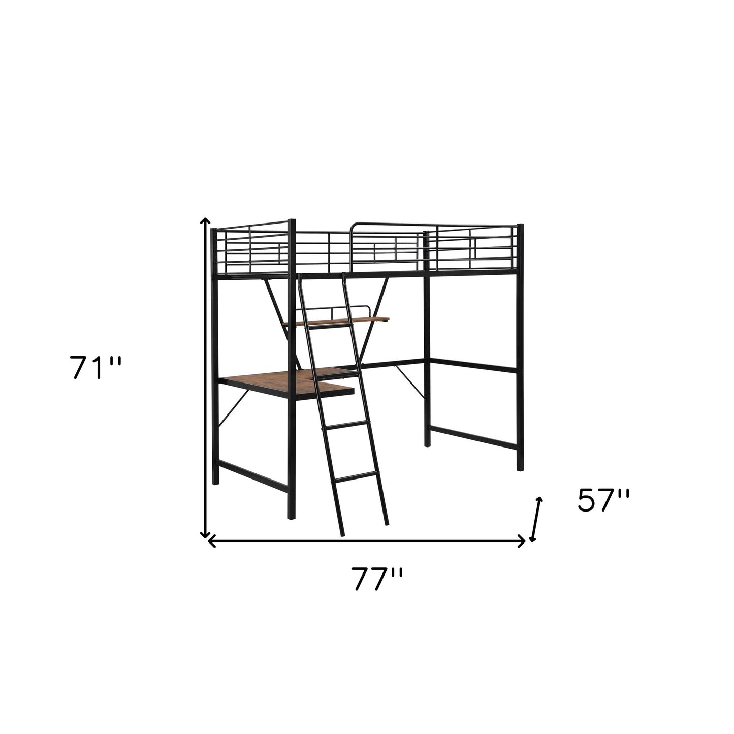 Black Metal Loft Bed with L Shaped Desk and Shelf